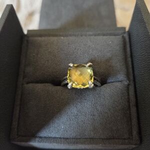 David Yurman Elegant Silver and Yellow Citrine Gemstone Ring